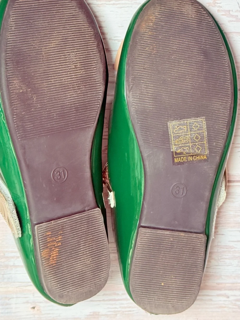 Girls' Green Patent Mary Janes with Gold Bow